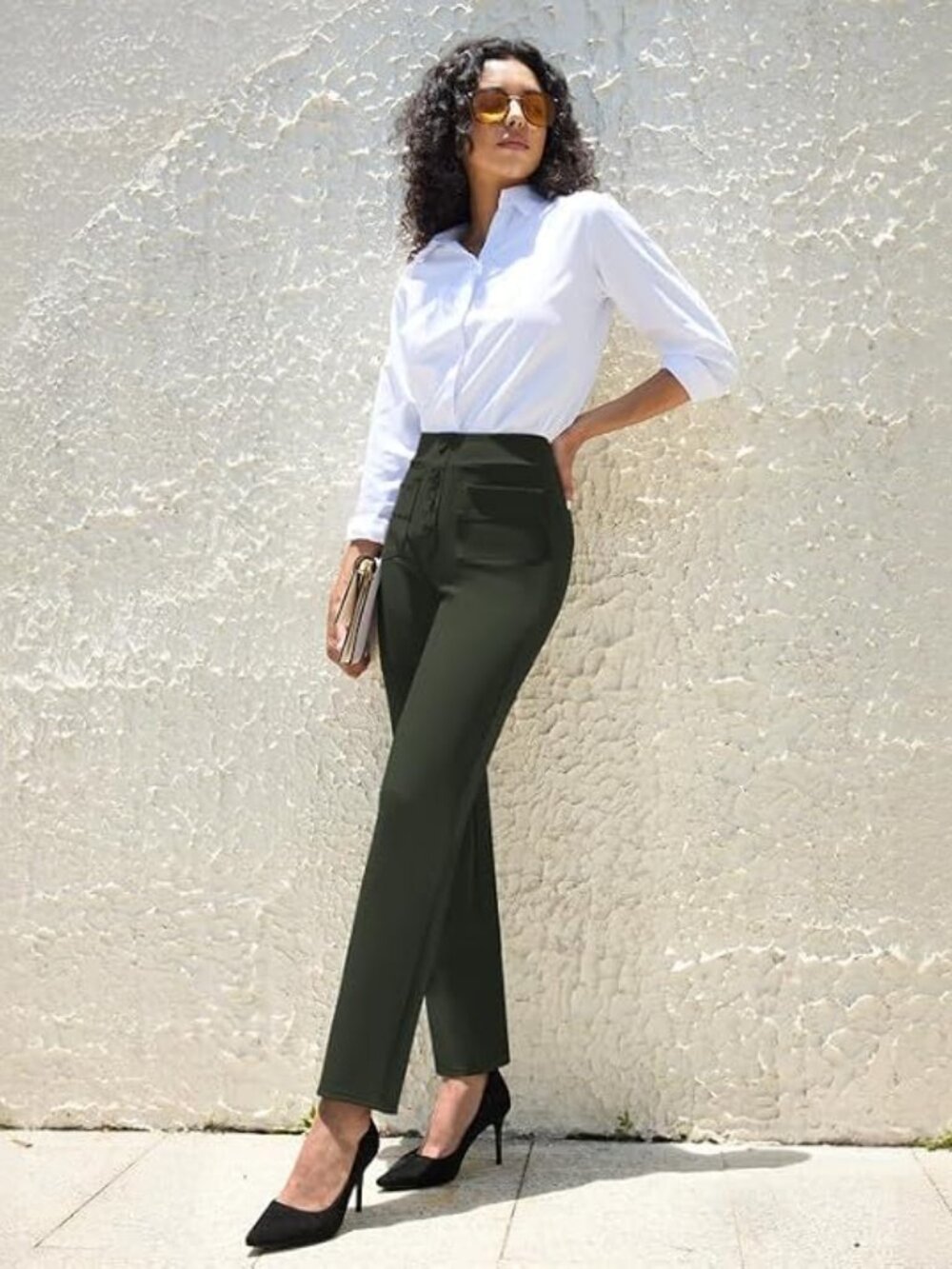 Keriffe High Waist Stretchy Straight Leg Work Pants